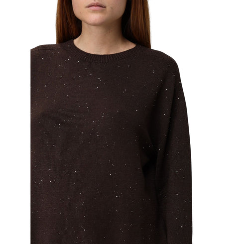 Maglia Donna a girocollo, con micro paillettes all over e bordi a costine